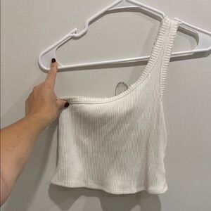 Urban Outfitters Cream Asymmetrical Ribbed Crop Top